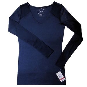 INC Women's V-Neck with Semi-Sheer Long Sleeves XS